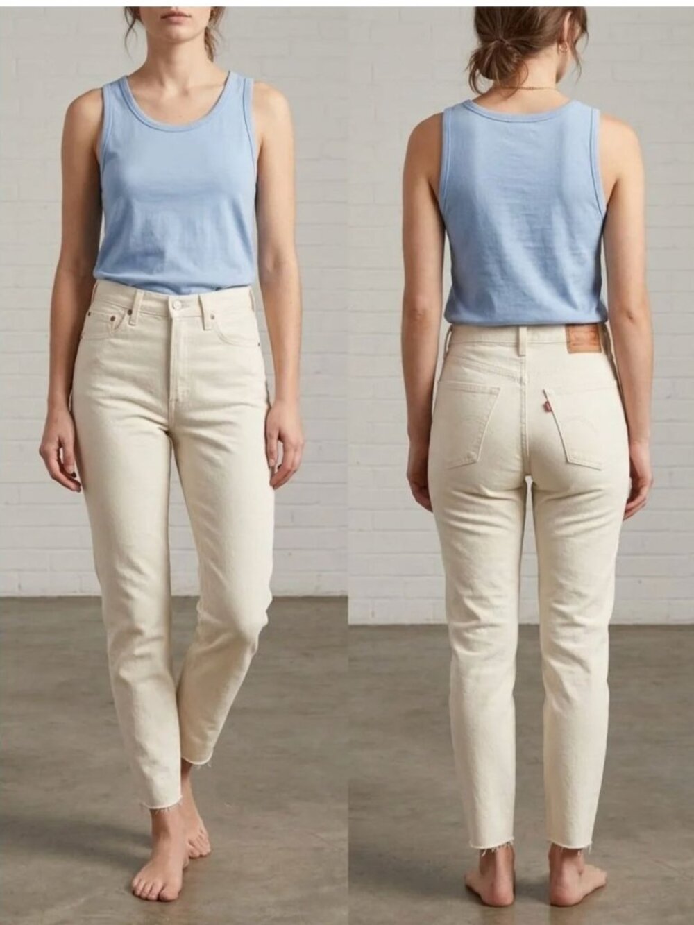 Levi's Premium Wedgie Icon Fit Jeans Ecru Raw Hem Size 27